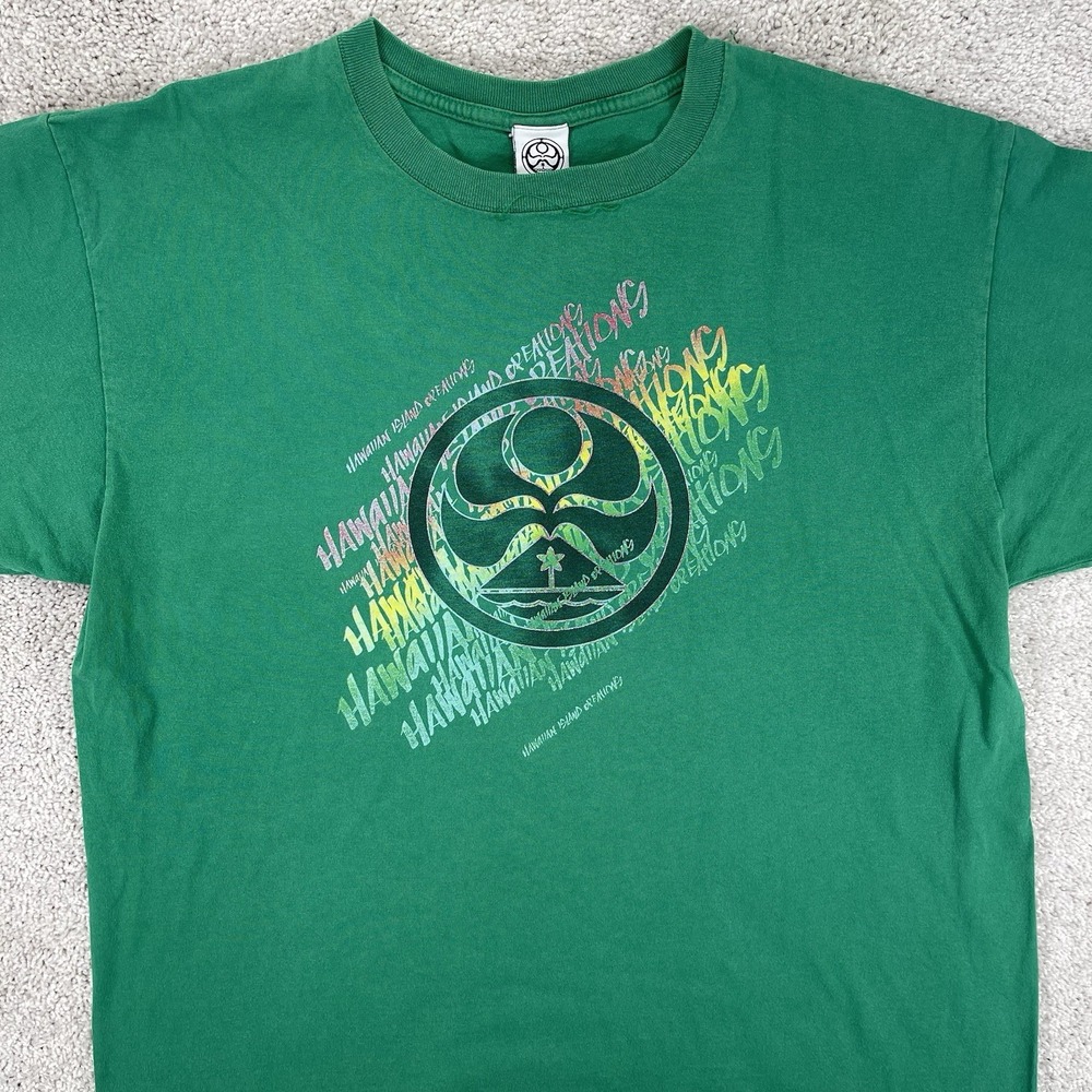 Hawaiian Island Creations Mens Extra Large Vintage Green Short Sleeve Y2K